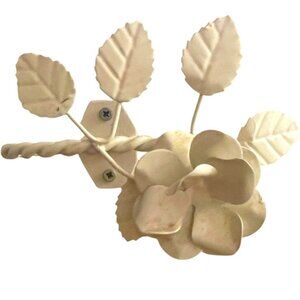 White metal flower curtain hold backs pair